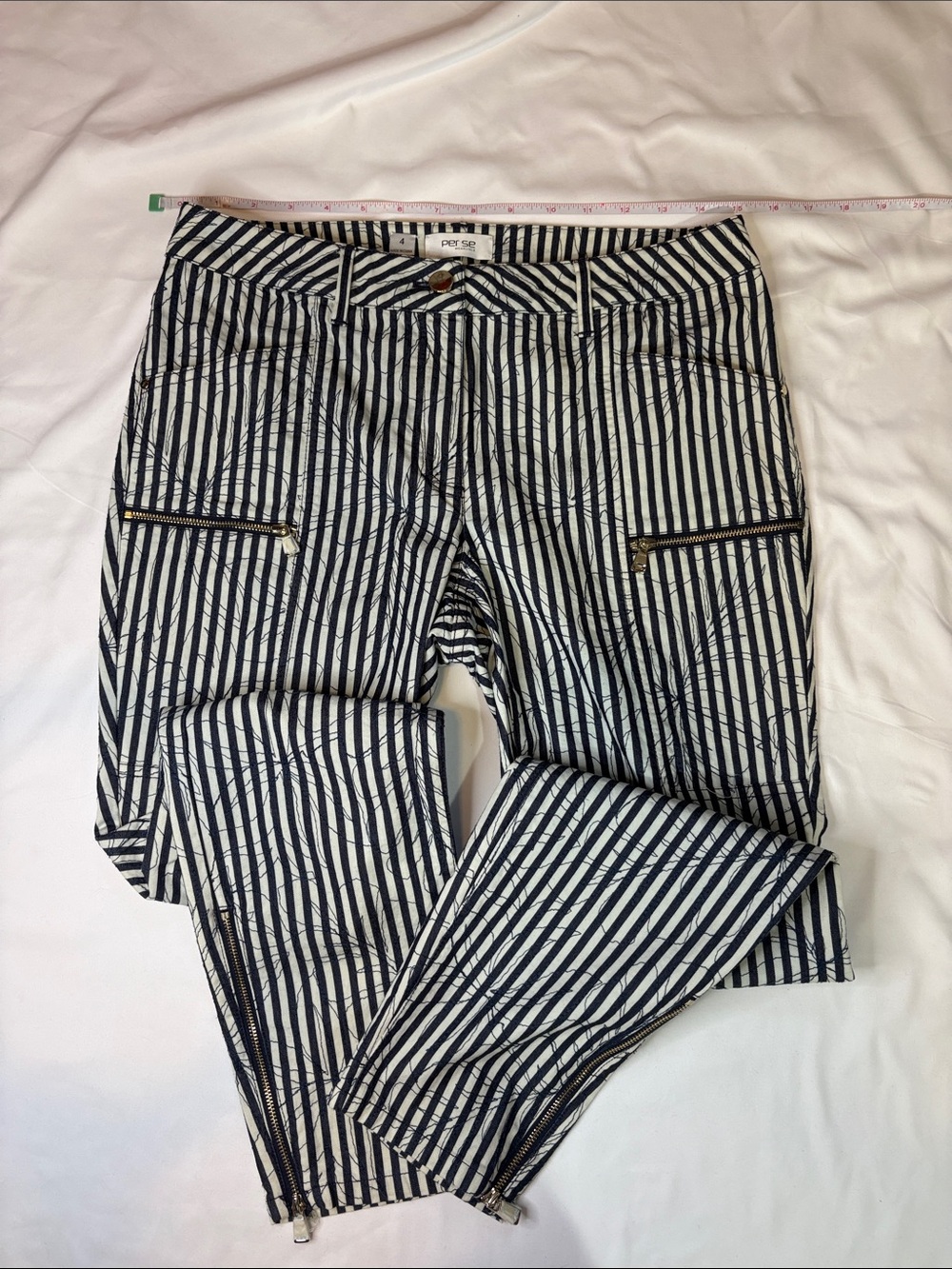 Per Se by Carlisle Pinstripe Floral Embroidery Pattern Mixing Gold Zipper Accent